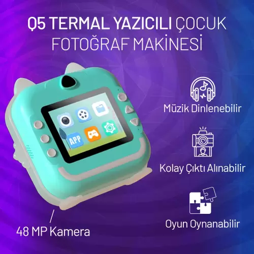 Steep Solid Q5 Anlık Termal Yazıcılı Dijital Çocuk Kamerası 2.4 İnç HD Şipşak Fotoğraf Makinesi (Mavi)