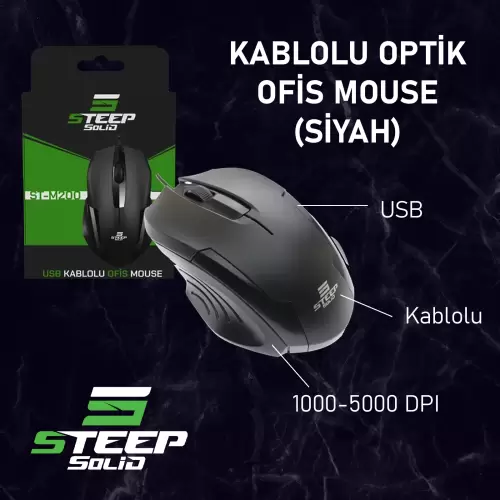 Steep Solid ST-M200 Kablolu Mouse (Siyah)