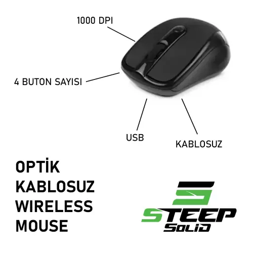 Steep Solid ST-WM01 Optik Kablosuz Wireless Mouse (Siyah)