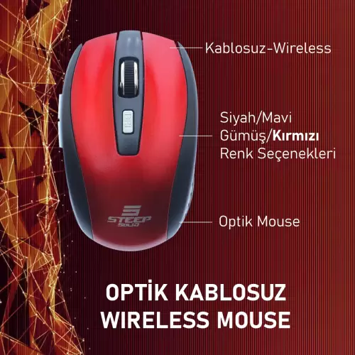 Steep Solid ST-WM02K Optik Kablosuz Wireless Mouse (Kırmızı)