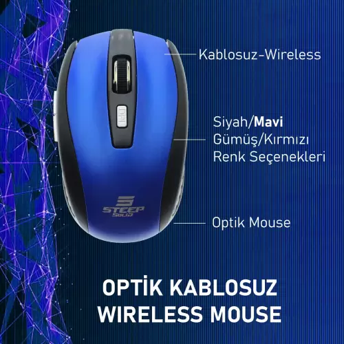 Steep Solid ST-WM02M Optik Kablosuz Wireless Mouse (Mavi)