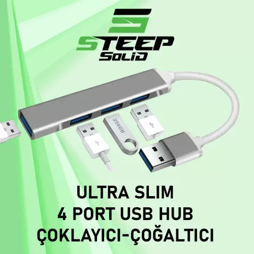 Steep Solid Ultra Slim 4 Port USB 3.0 Hub Çoklayıcı - Çoğaltıcı (Metal)