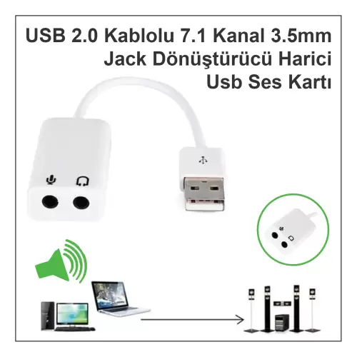 USB 2.0 Kablolu 7.1 Kanal 3.5mm Jack Dönüştürücü Harici Usb Ses Kartı SESUSBW