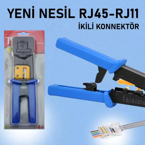 Yeni Nesil RJ45 - RJ11 İkili Connector - Cat5 Cat6 Ağ Network Telefon Kablosu Pensesi