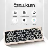 CIDOO ABM067 Nebula Programlanabilir Esports RGB Mekanik 3 Mode Kablosuz Klavye KİTİ (PEMBE)