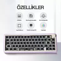CIDOO ABM067 Nebula Programlanabilir Esports RGB Mekanik 3 Mode Kablosuz Klavye KİTİ (MOR)