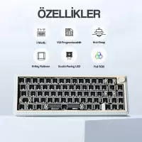 CIDOO ABM067 Nebula Programlanabilir Esports RGB Mekanik 3 Mode Kablosuz Klavye KİTİ (MAVİ)