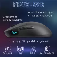 Gameagle PROX-59B Serisi Hafif Kablosuz 3 Mode Oyuncu Gaming Optik Mouse (Siyah)