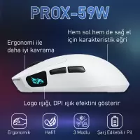 Gameagle PROX-59W Serisi Hafif Kablosuz 3 Mode Oyuncu Gaming Optik Mouse (Beyaz)