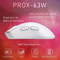 Gameagle PROX-63W Serisi Hafif Kablosuz 3 Mode Oyuncu Gaming Optik Mouse (Beyaz)