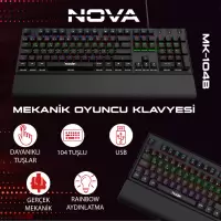 Node Game Nova ND-MK-104BB Oyuncu Gamer Gerçek Mekanik Rainbow Işıklı Klavye Türkçe Q Siyah(Blue Switch)