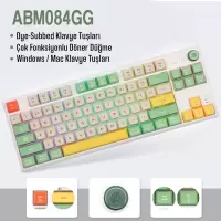 CIDOO ABM084 Esports RGB Mekanik 3 Mode Kablosuz Klavye (GRI YEŞİL)