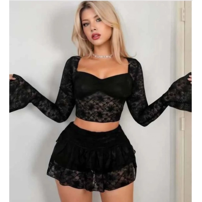 Siyah R.Dantteli Etekli Fantazi Bolero Bustiyer Takim