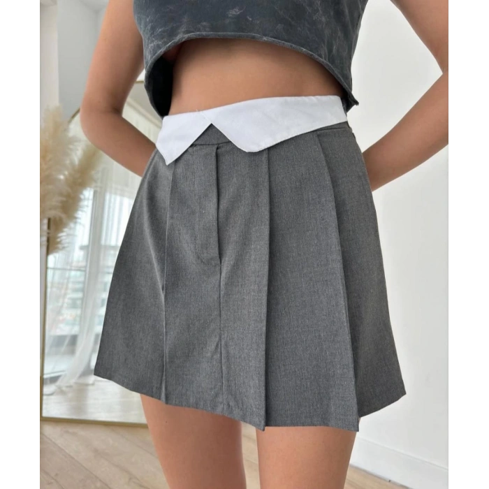 Gri  R. Bel Kapklı Şort Etek