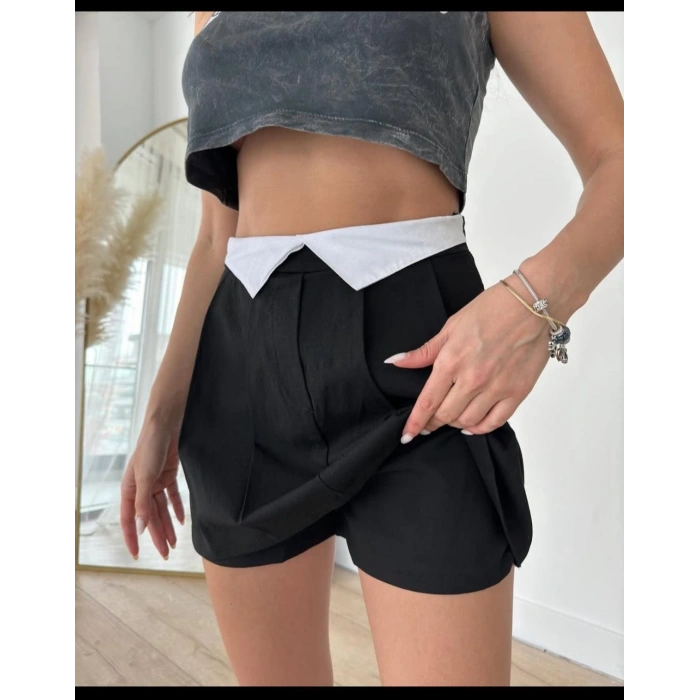 Siyah R. Bel Kapaklı Şort Etek