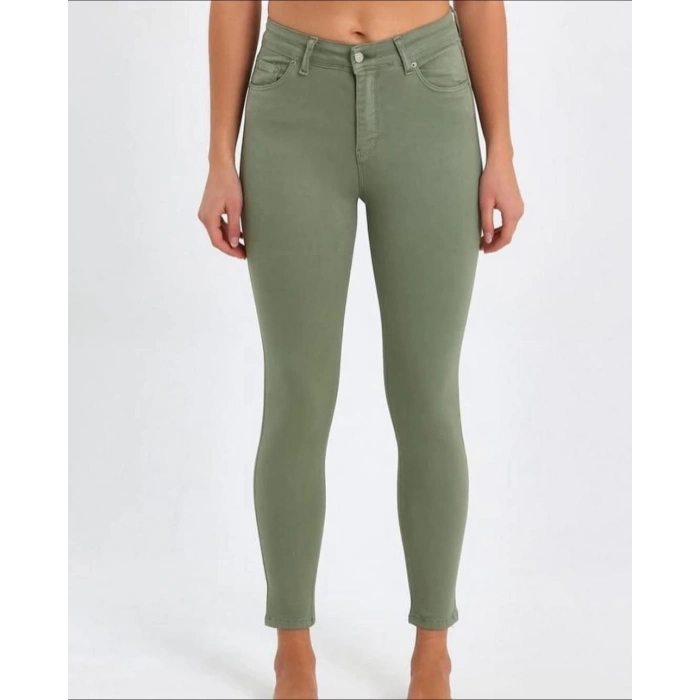 Yeşil R. Ful Likralı Yüksek Bel Dar Paça Kadın Jeans