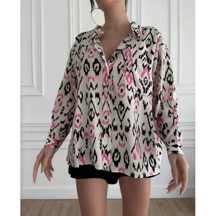 Saten Kumaş Uzun Kol Renkli Rahat Kalıp Gömlek