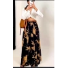 Siyah R.Kendinden Desenli Bel Lastikli Şifon Etek