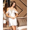 Beyaz R. Saten Dantelli Mini Boy Bayan Gecelik