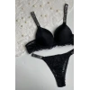 Siyah R.Dantelli Destekli Kenar Taşlı İkili Sütyen Takımı
