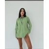 Yeşil R. Keten Rahat Kalip Uzun Kol Basic Bayan Gölek