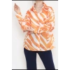 Turuncu Desen Saten Uzun Kol Rahat Kalıp Bayan Gömlek