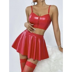 Kirmizi R. Sütyen Etekn Fantazi Deri Elbise