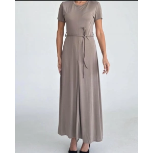 Taş R. Bel İpli Uzun Modal  Bayan Elbise