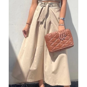 Krem R.Bel Kemer Detaylı Bol Paca Bayan Pantolon