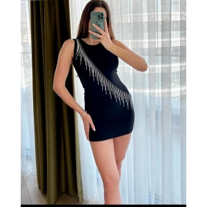 Siyah R. Püskül Detay Mini Elbise