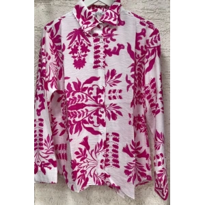 Beyaz R. Pembe Desenli Uzun Kol Gömlek
