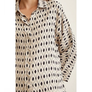 Bej R. Yarasa Kol Saten Kendinden Desenli