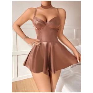 Kahverengi R. Deri Pileli Seksi Elbise