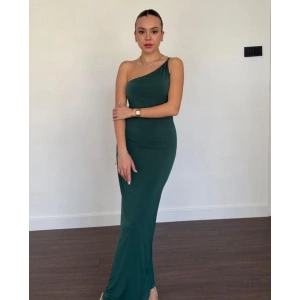 Omuz Askıli Yeşil R.Fül Rıkrali Derin Yirtmaçlı Elbise