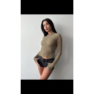 Yeşil R.Dantel Kumaş Ful Rikrali Uzun Kol Bayan Bluz