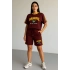 Bordo Brasil Oversize Unisex Şortlu Takım