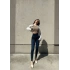 Lacivert Yüksek Bel En Boy Likralı Kot Tayt