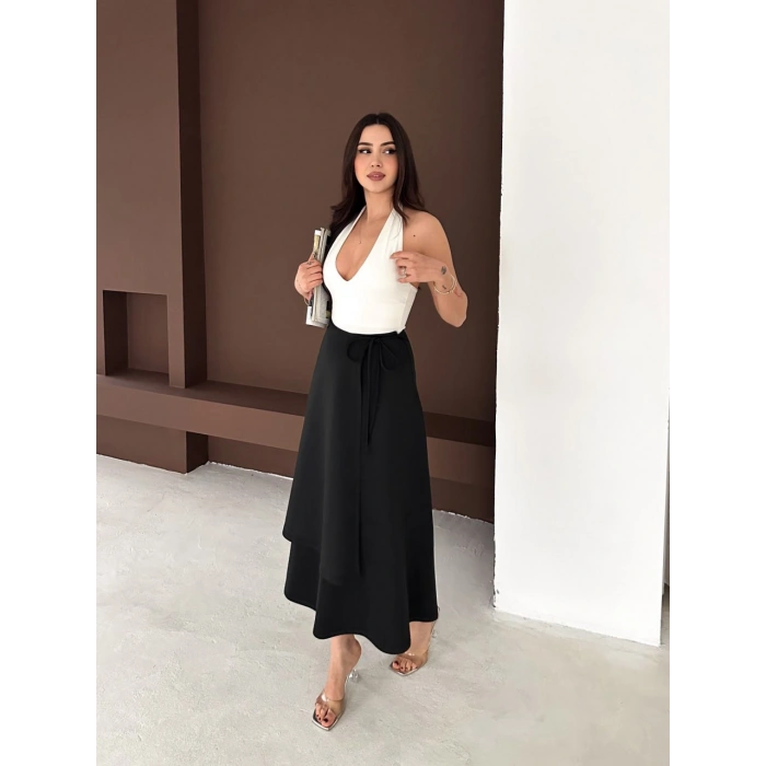 Siyah Önden Bağlamalı Scuba Etek