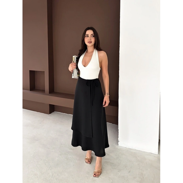 Siyah Önden Bağlamalı Scuba Etek