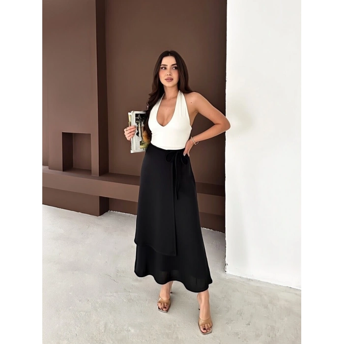 Siyah Önden Bağlamalı Scuba Etek