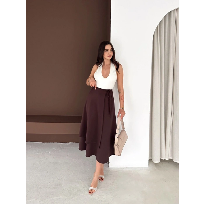 Kahve Önden Bağlamalı Scuba Etek