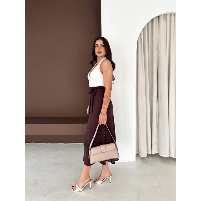 Kahve Önden Bağlamalı Scuba Etek