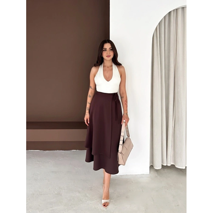 Kahve Önden Bağlamalı Scuba Etek