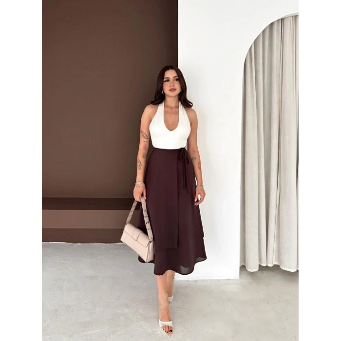 Kahve Önden Bağlamalı Scuba Etek