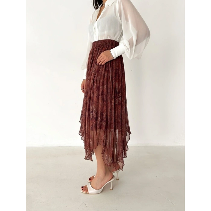 Paisley Baskılı Astarlı Şifon Etek