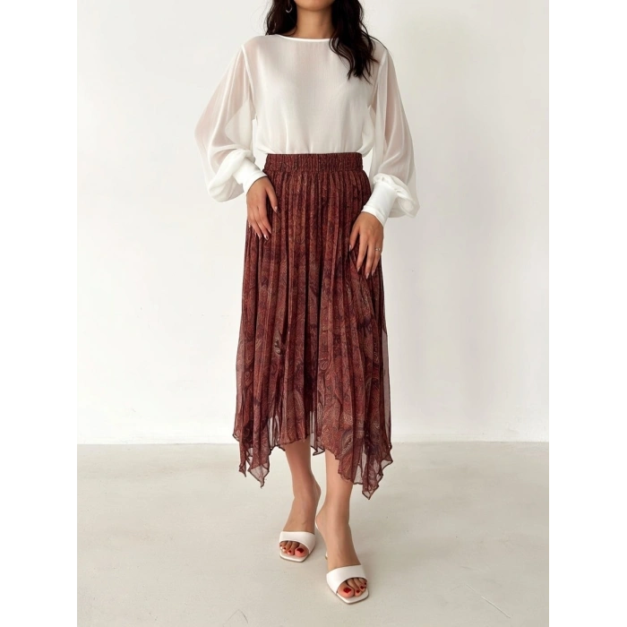 Paisley Baskılı Astarlı Şifon Etek