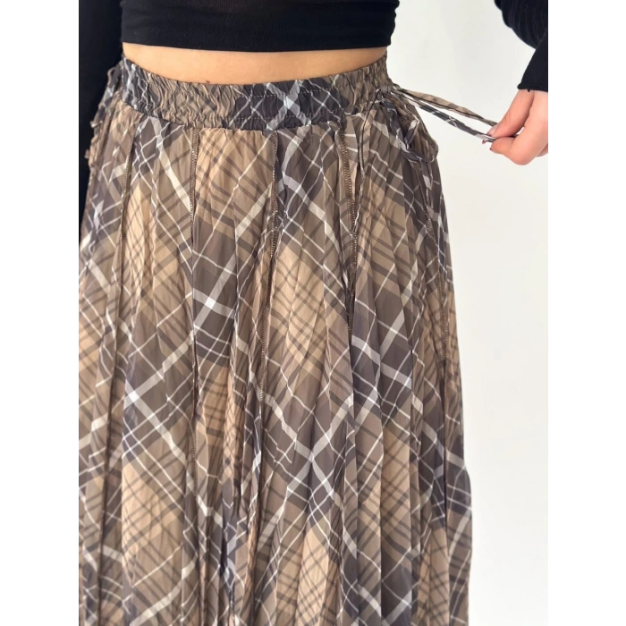 Plaid Baskılı Astarlı Şifon Etek