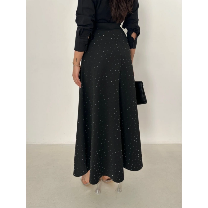 Siyah Taş İşlemeli Scuba Etek