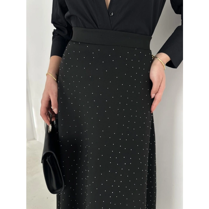 Siyah Taş İşlemeli Scuba Etek