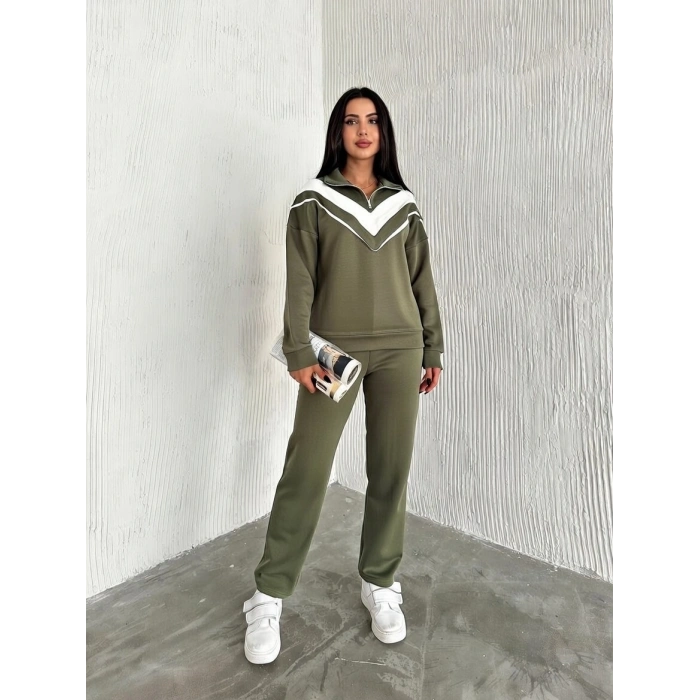 Haki Şardonlu Modal Garnili Eşofman Takımı